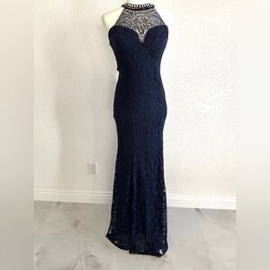 B Darlin Navy Lace Maxi Prom Dress NWOT